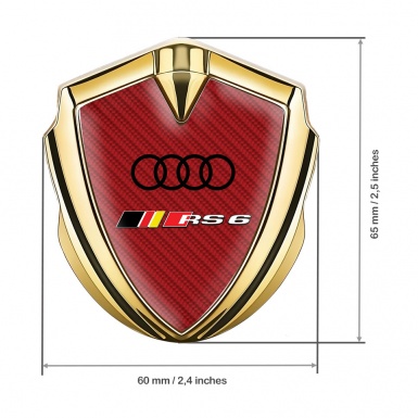 Audi RS6 Bodyside Emblem Self Adhesive Gold Red Carbon Racing Logo