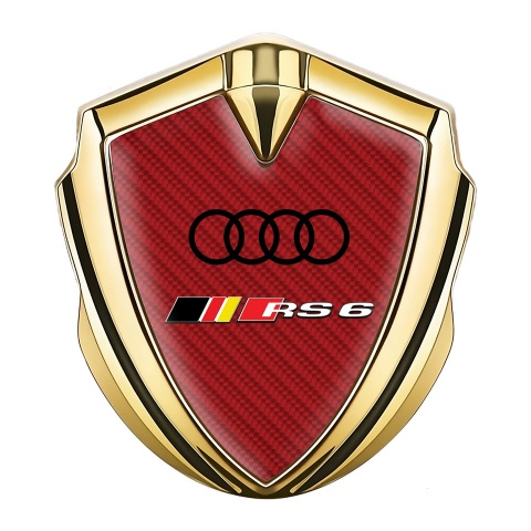 Audi RS6 Bodyside Emblem Self Adhesive Gold Red Carbon Racing Logo
