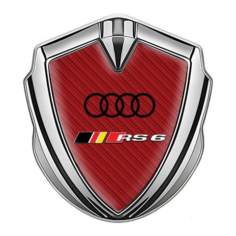 Audi RS6 Bodyside Emblem Self Adhesive Silver Red Carbon Racing Logo