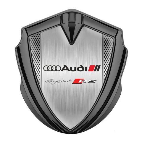 Audi RS Bodyside Badge Self Adhesive Graphite Steel Mesh Racing Direct