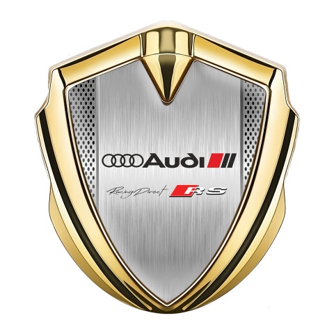 Audi RS Bodyside Badge Self Adhesive Gold Steel Mesh Racing Direct