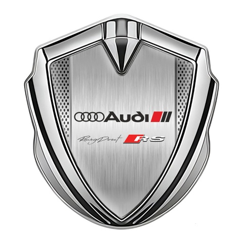 Audi RS Bodyside Badge Self Adhesive Silver Steel Mesh Racing Direct
