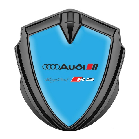 Audi RS Emblem Badge Self Adhesive Graphite Sky Blue Base Sport Logo