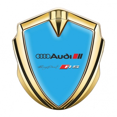 Audi RS Emblem Badge Self Adhesive Gold Sky Blue Base Sport Logo