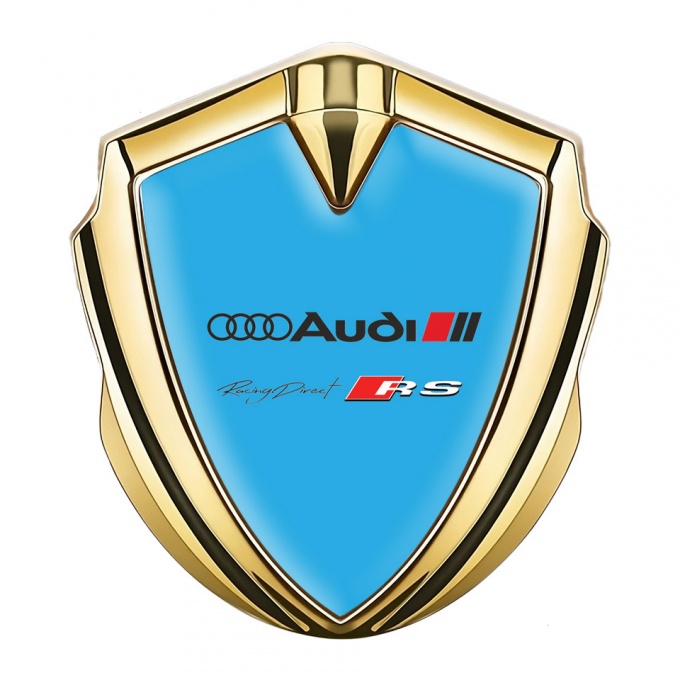 Audi RS Emblem Badge Self Adhesive Gold Sky Blue Base Sport Logo