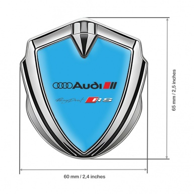 Audi RS Emblem Badge Self Adhesive Silver Sky Blue Base Sport Logo