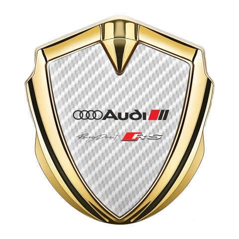Audi RS Emblem Fender Badge Gold White Carbon Base Racing Sport