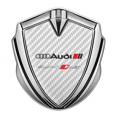Audi RS Emblem Fender Badge Silver White Carbon Base Racing Sport