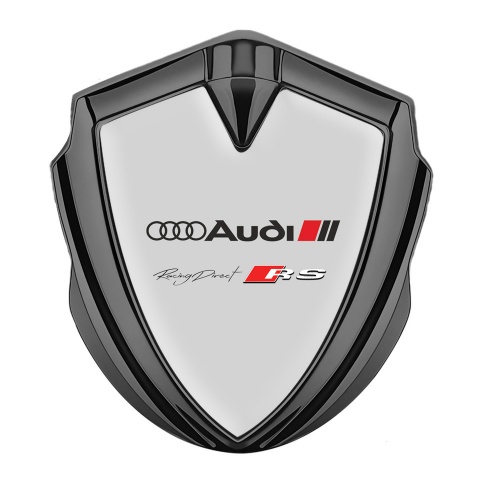 Audi RS Fender Emblem Badge Graphite Grey Background Rennsport