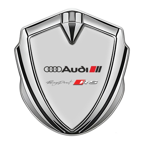Audi RS Fender Emblem Badge Silver Grey Background Rennsport