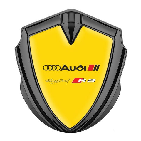Audi RS Emblem Trunk Badge Graphite Yellow Fill Classic Logo Design