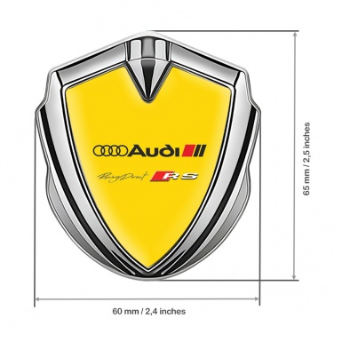 Audi RS Emblem Trunk Badge Silver Yellow Fill Classic Logo Design