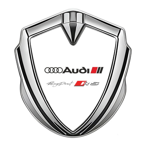 Audi RS Emblem Self Adhesive Silver White Base Classic Logo Edition