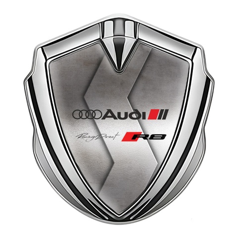 Audi R8 Emblem Car Badge Silver Metallic Texture Racing Spirit
