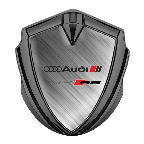 Audi R8 Bodyside Domed Emblem Graphite Brushed Steel Racing Motif