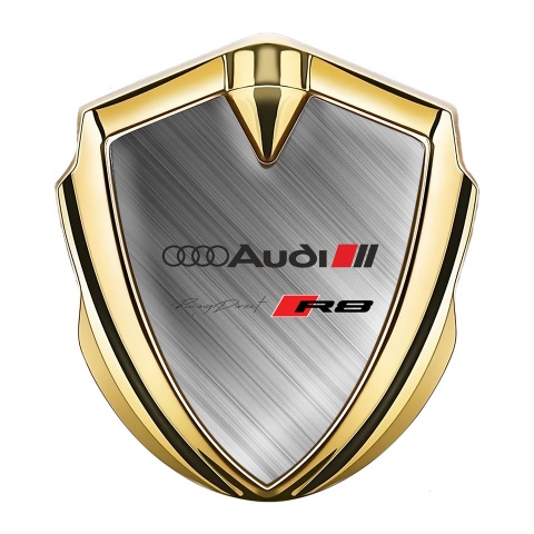 Audi R8 Bodyside Domed Emblem Gold Brushed Steel Racing Motif