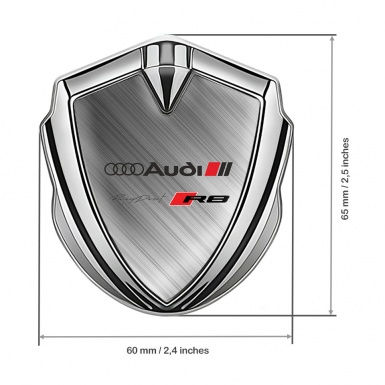 Audi R8 Bodyside Domed Emblem Silver Brushed Steel Racing Motif