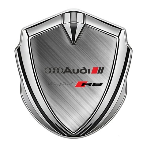 Audi R8 Bodyside Domed Emblem Silver Brushed Steel Racing Motif