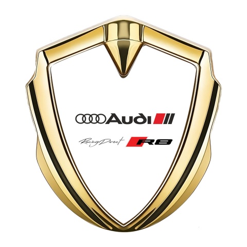 Audi R8 Bodyside Emblem Self Adhesive Gold White Base Sport Design