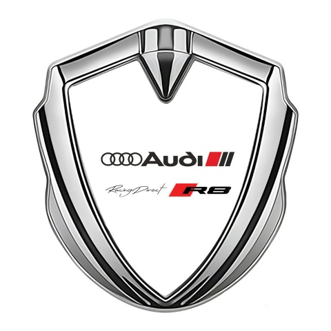Audi R8 Bodyside Emblem Self Adhesive Silver White Base Sport Design