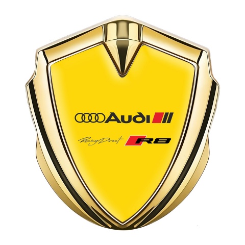 Audi R8 Metal Emblem Self Adhesive Gold Yellow Base Sport Logo