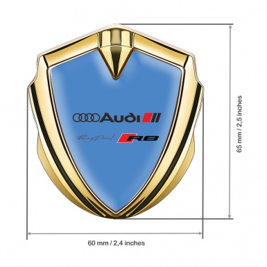 Audi R8 Metal 3D Domed Emblem Gold Blue Fill Racing  Direct Edition