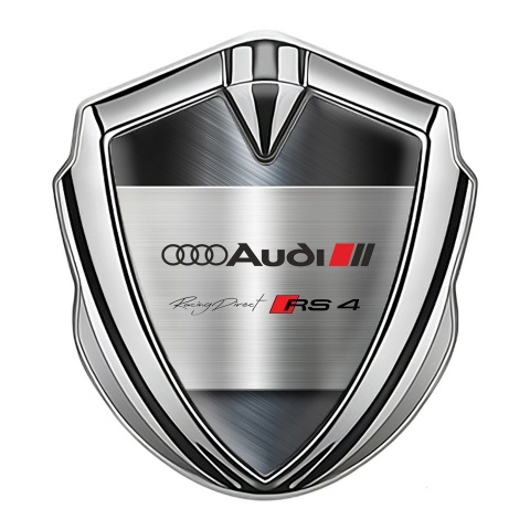 Audi RS4 Emblem Badge Self Adhesive Silver Metallic Surface Edition