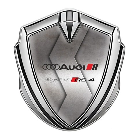 Audi RS4 Fender Emblem Badge Silver Polished Metal Racing Direct