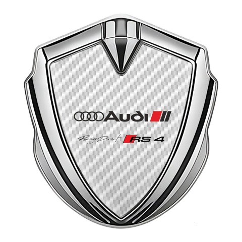 Audi RS4 Bodyside Domed Emblem Silver White Carbon Texture Edition