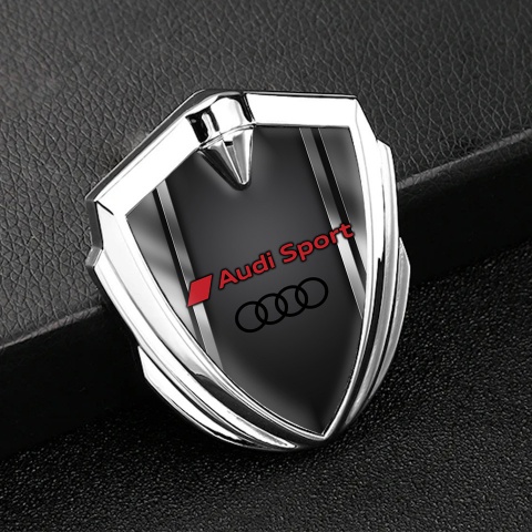 Audi Sport Bodyside Domed Emblem Silver Metallic Frame Red Edition