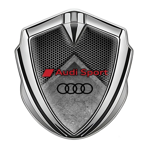 Audi Sport Metal Emblem Self Adhesive Silver Grey Hex Stone Slab Effect