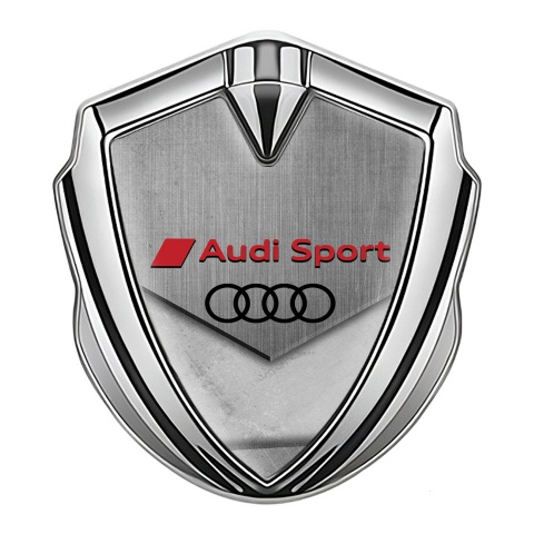 Audi Sport Metal 3D Domed Emblem Silver Stone Effect Black Logo