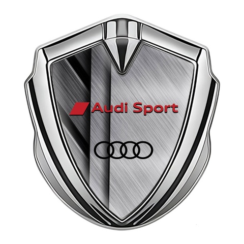 Audi Sport Emblem Fender Badge Silver Brushed Steel Panels Effect