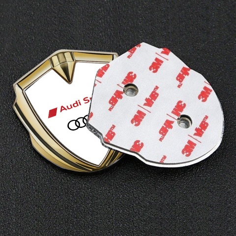 Audi Sport Emblem Trunk Badge Gold White Background Red Logo