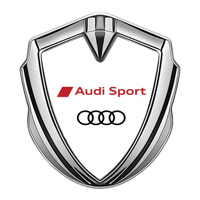 Audi Sport Emblem Trunk Badge Silver White Background Red Logo