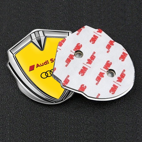Audi Sport Emblem Self Adhesive Silver Yellow Base Black Red Logo