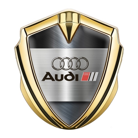 Audi Bodyside Emblem Self Adhesive Gold Brushed Steel Outline Logo