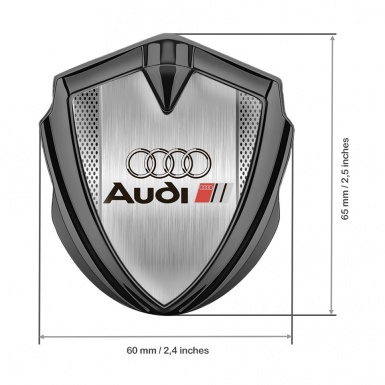 Audi Metal Emblem Self Adhesive Graphite Grey Mesh Polished Metal Motif