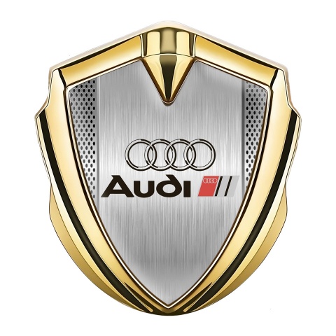 Audi Metal Emblem Self Adhesive Gold Grey Mesh Polished Metal Motif