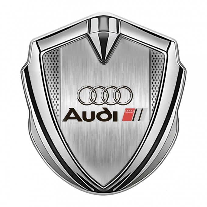 Audi Metal Emblem Self Adhesive Silver Grey Mesh Polished Metal Motif