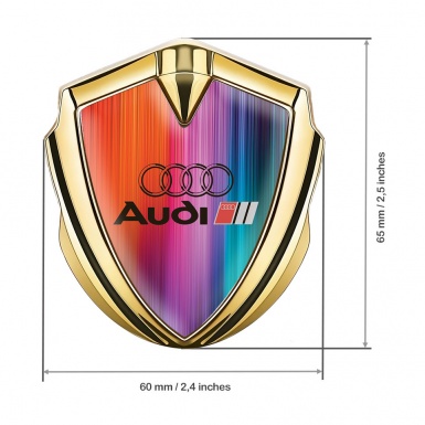 Audi Metal 3D Domed Emblem Gold Colorful Gradient Black Logo