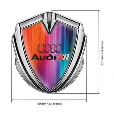 Audi Metal 3D Domed Emblem Silver Colorful Gradient Black Logo