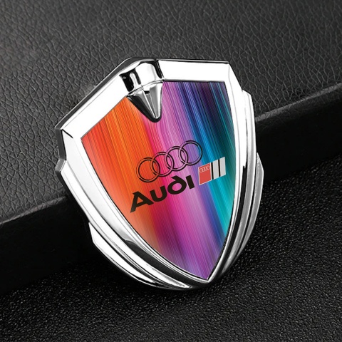 Audi Metal 3D Domed Emblem Silver Colorful Gradient Black Logo