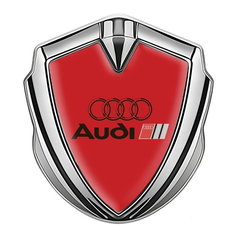 Audi Emblem Fender Badge Silver Red Base Black Logo Edition
