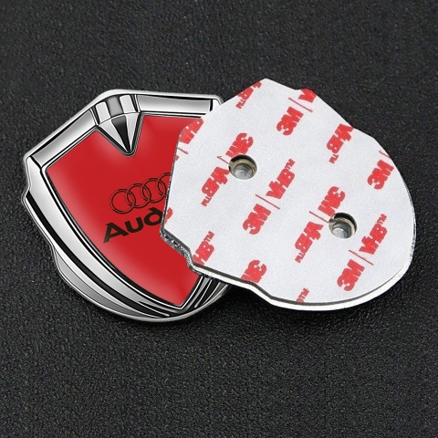 Audi Emblem Fender Badge Silver Red Base Black Logo Edition
