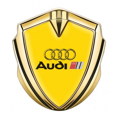 Audi Fender Emblem Badge Gold Yellow Background Black Logo Design