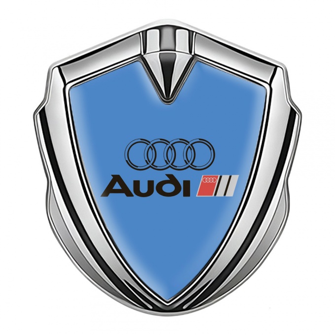 Audi Emblem Self Adhesive Silver Glacial Blue Base Black Logo Design
