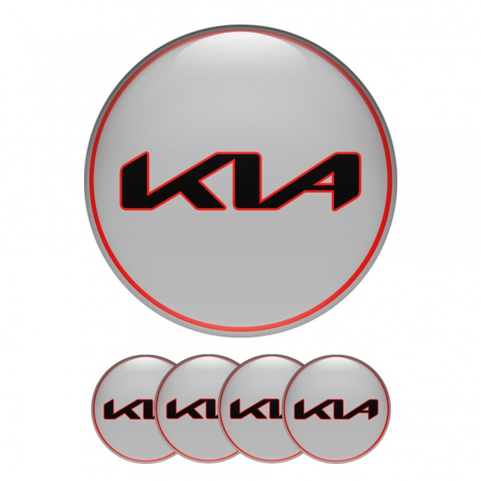 Kia Silicone Domed Stickers New Logo Grey with Red Ring