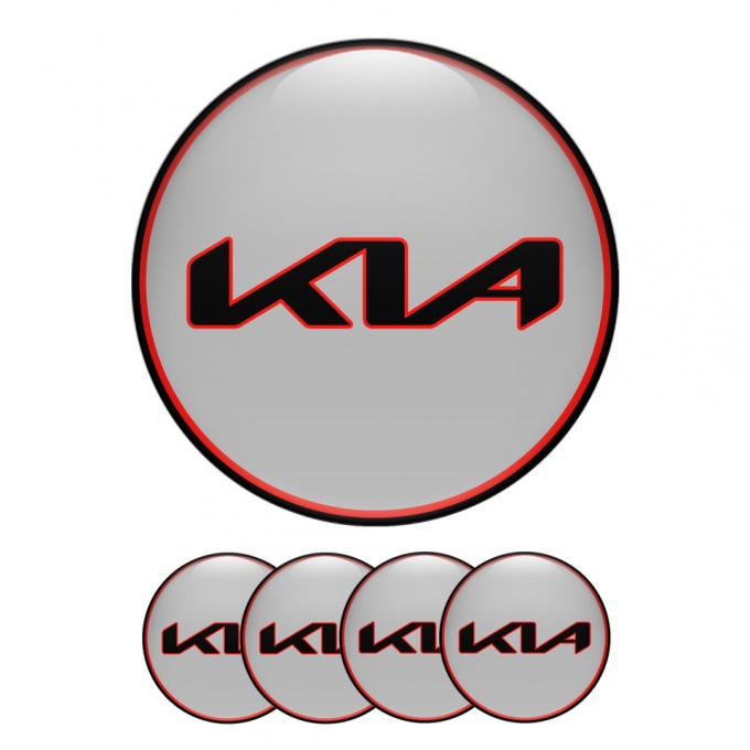 Kia Silicone Domed Stickers New Logo Grey with Red Black Ring