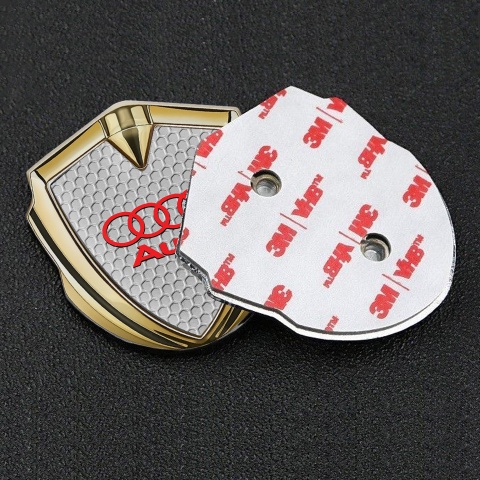 Audi Bodyside Badge Self Adhesive Gold Grey Honeycomb Red Logo